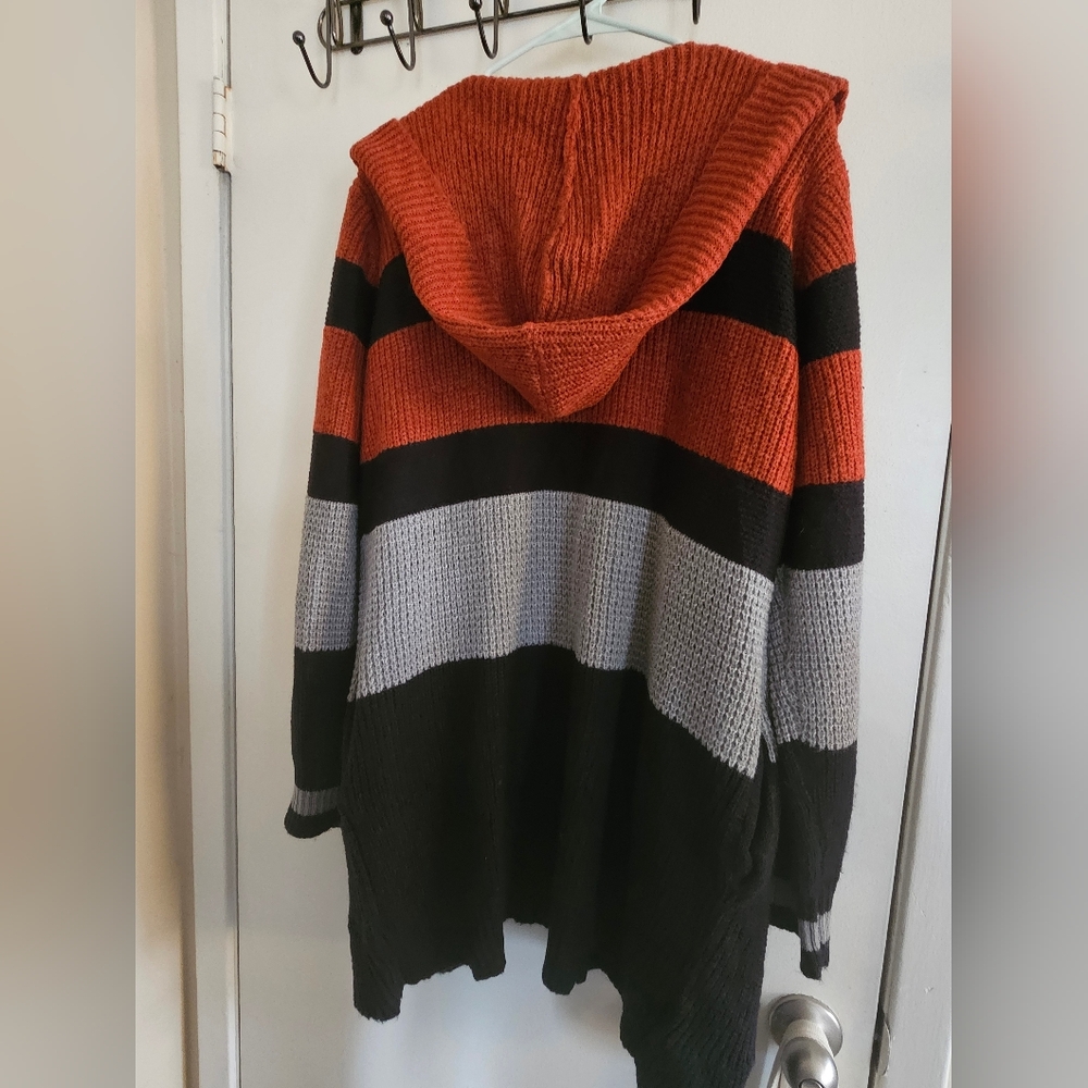 No Boundaries Striped Sweater - Black, Gray, Orange - Picture 7 of 8